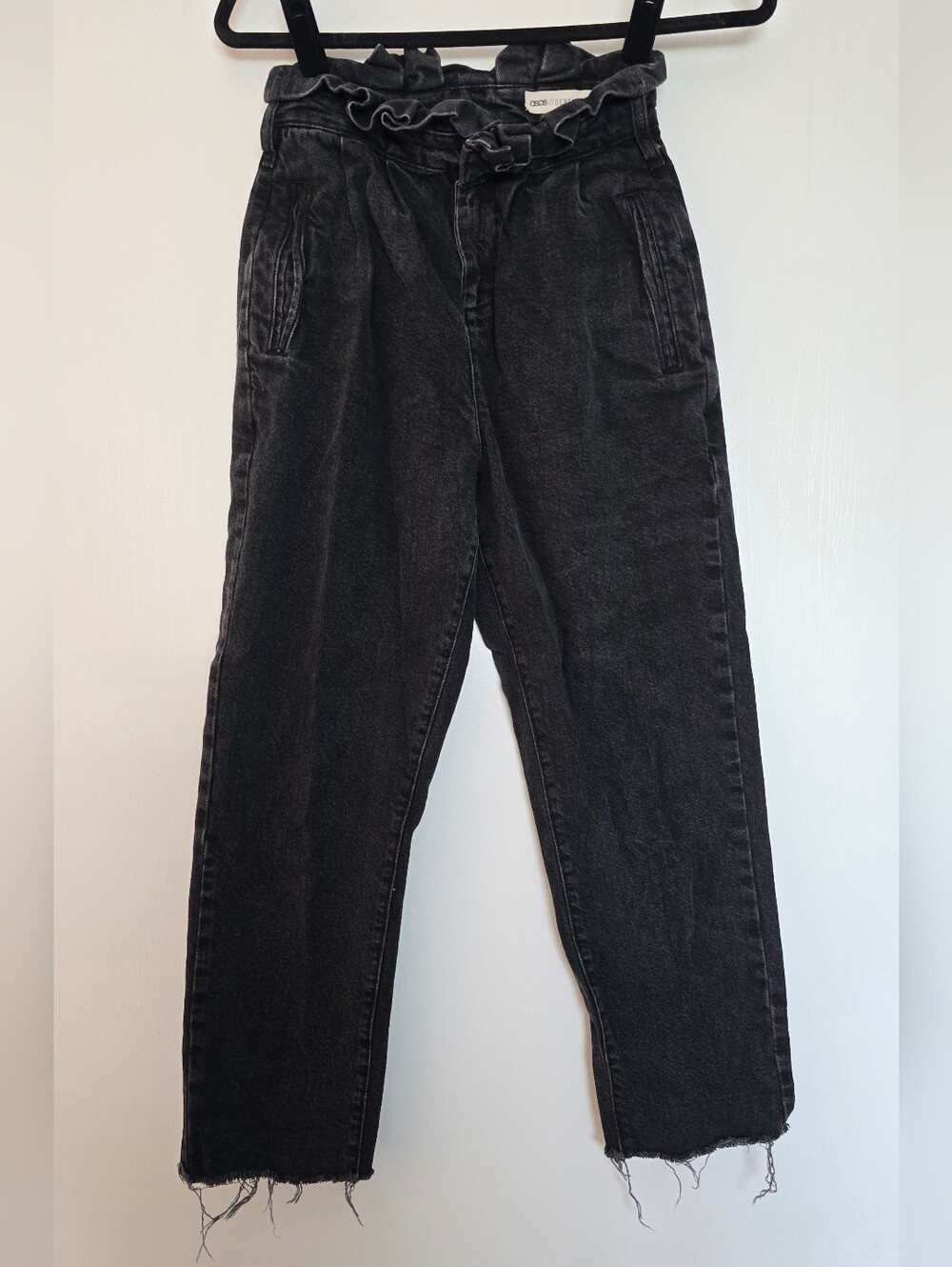 ASOS Denim - Faded Grey/Black Wash High-Rise Paperbag Waist W Frayed Hem Jeans